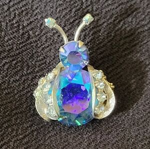 Beautiful Vintage Warner AB Blue Rhinestone Bug / Insect Brooch